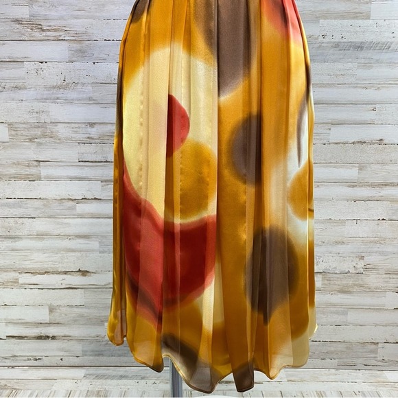 Suzi Chin by Maggy Boutique Silk Dress Womens Size 12 Gold Red Print Tie Waist - Picture 4 of 13